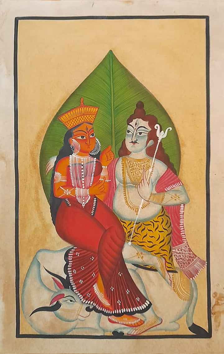 Cosmic Harmony: The Divine Union Khalighat Painting by Sonali Chitrakar Thumbnail