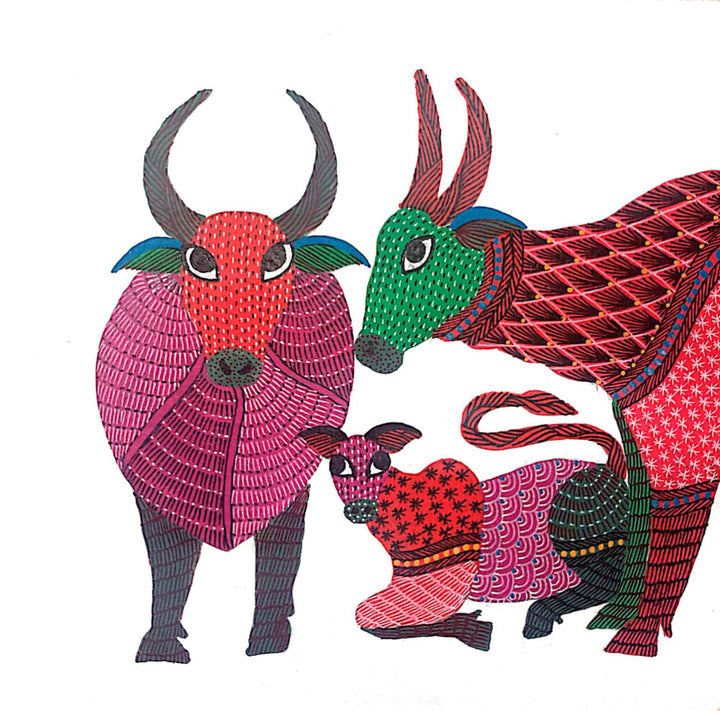 Cow and Calf in Gond by Kailash Pradhan Thumbnail