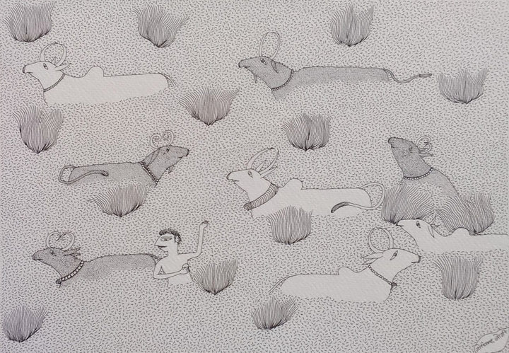 Cows in Jogi Art by Govind Bhai Bharthri Thumbnail