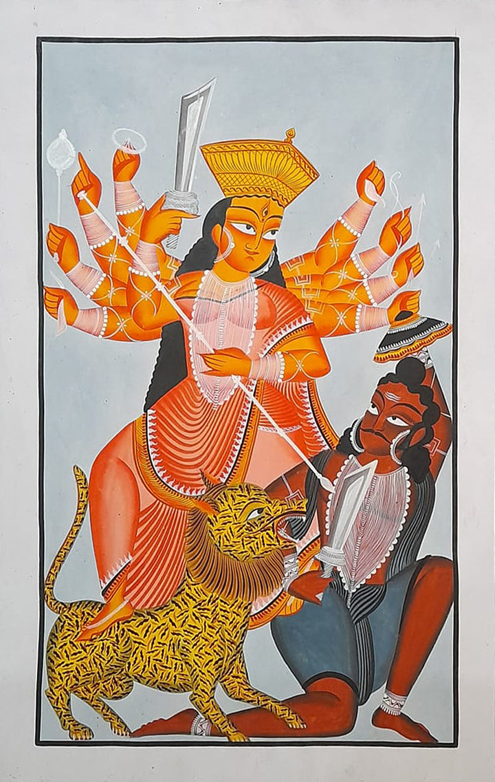 Divine Conqueror: Goddess Kali's Khalighat Splendour, Khalighat Painting by Sonali Chitrakar Thumbnail
