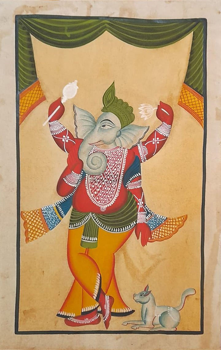 Divine Harmony : Grace of Lord Ganesh Khalighat Painting by Sonali Chitrakar Thumbnail