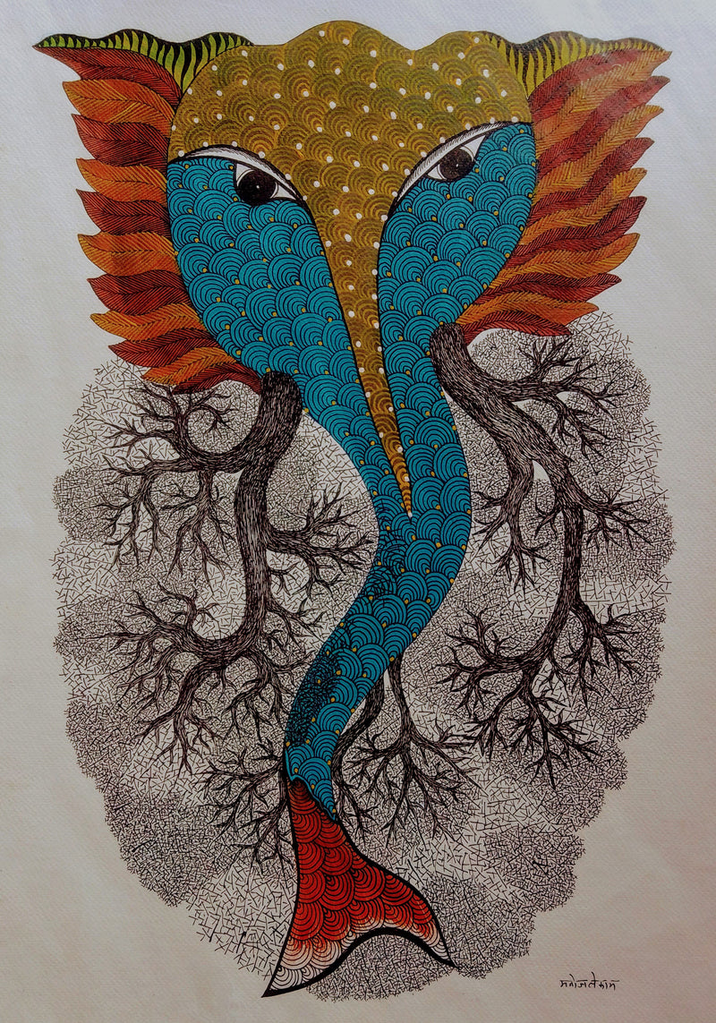 Earth and Water bodies in Gond by Manoj Tekam art