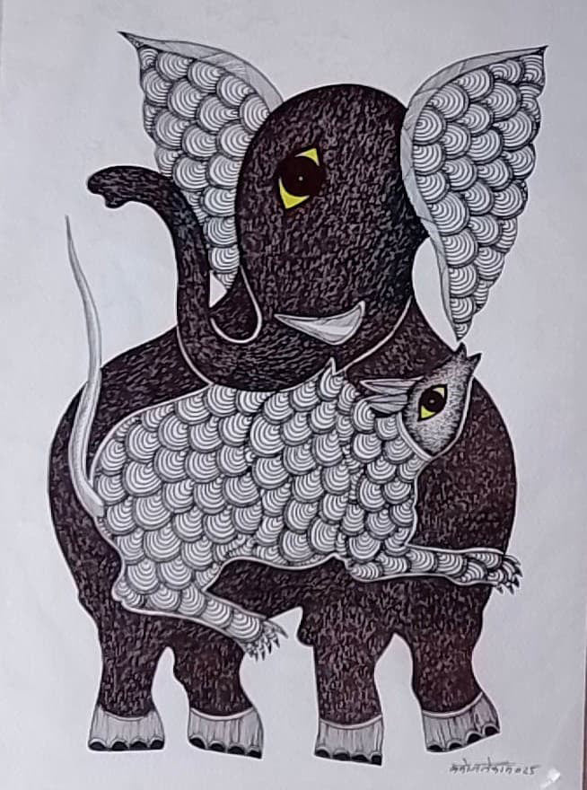 Elephant In Gond by Manoj Tekam Thumbnail