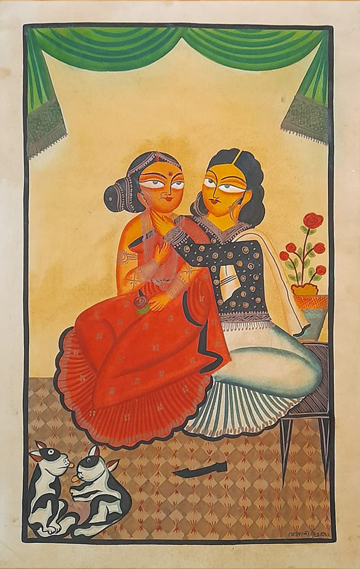 Embrace of Love: A Kalighat Painting of Passion and Harmony by Sonali Chitrakar Thumbnail