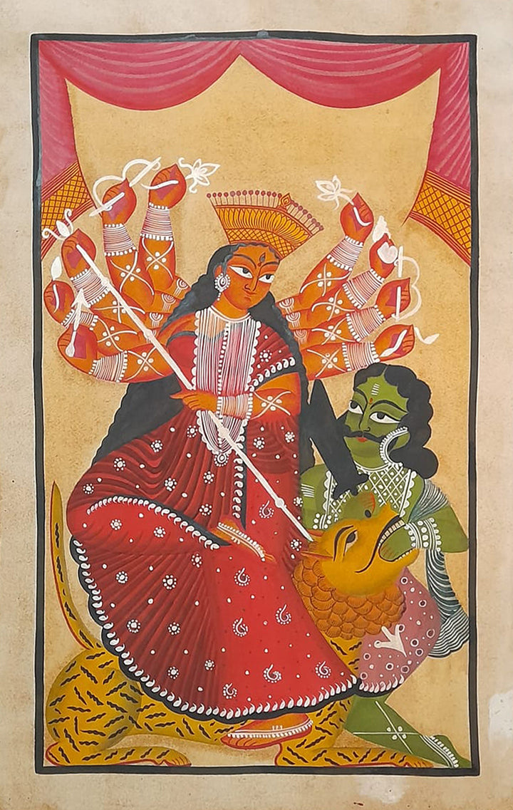 Eternal Conquest: Goddess Kali's Grace Khalighat Painting by Sonali Chitrakar Thumbnail