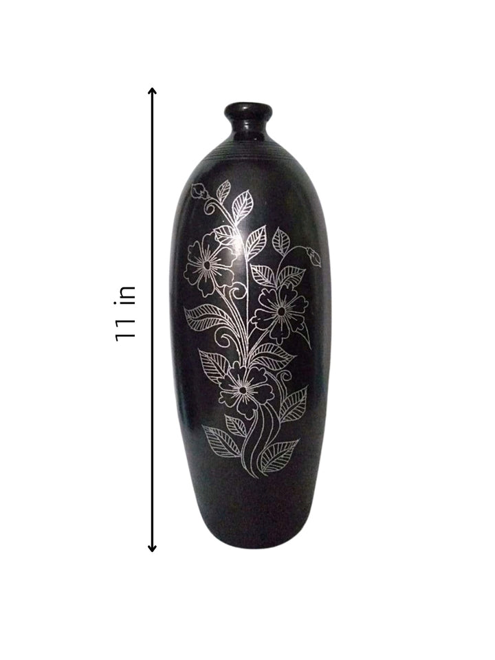 Floral Vase in Black Pottery by Ramjatan Prajapati Thumbnail