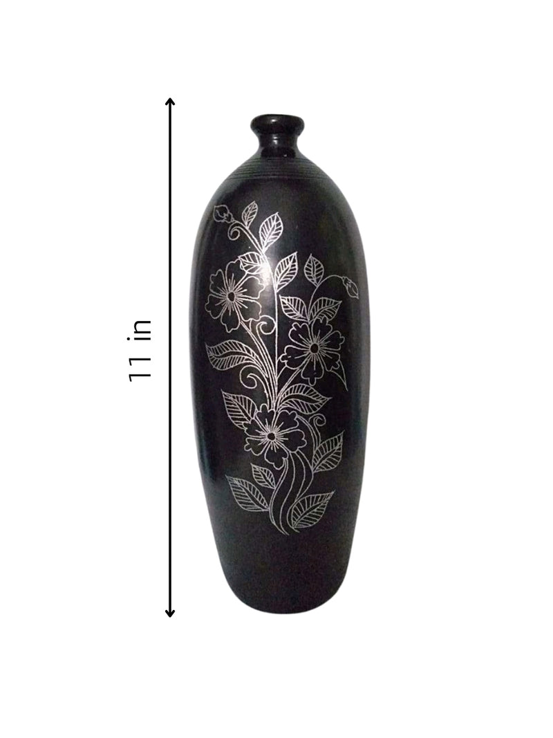 Floral Vase in Black Pottery artwork for sale