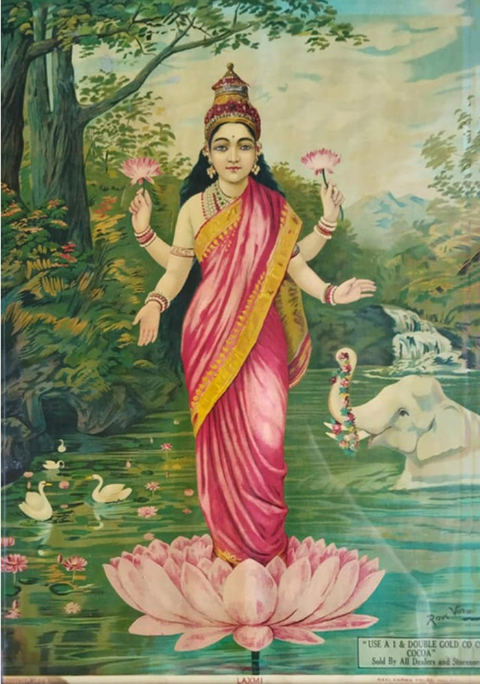 Goddess Lakshmi In Oleograph by Raja Ravi Varma Thumbnail