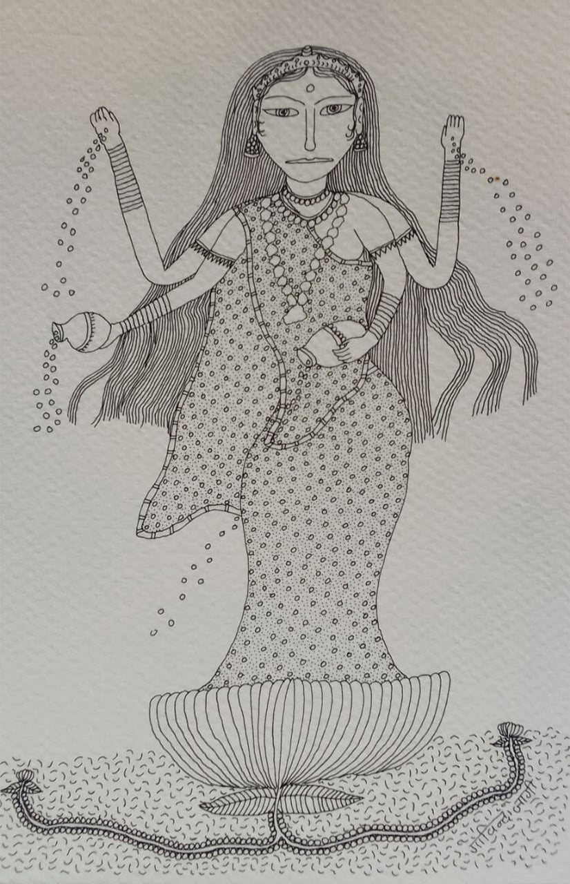 Buy Goddess Lakshmi in Jogi Art by Govind Bhai Bharthri