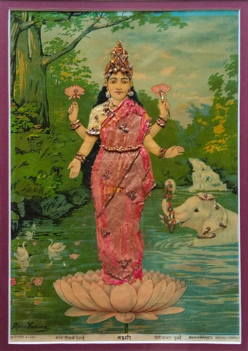 Order Goddess Lakshmi in Nature's Abundance in Oleograph by Raja Ravi Varma
