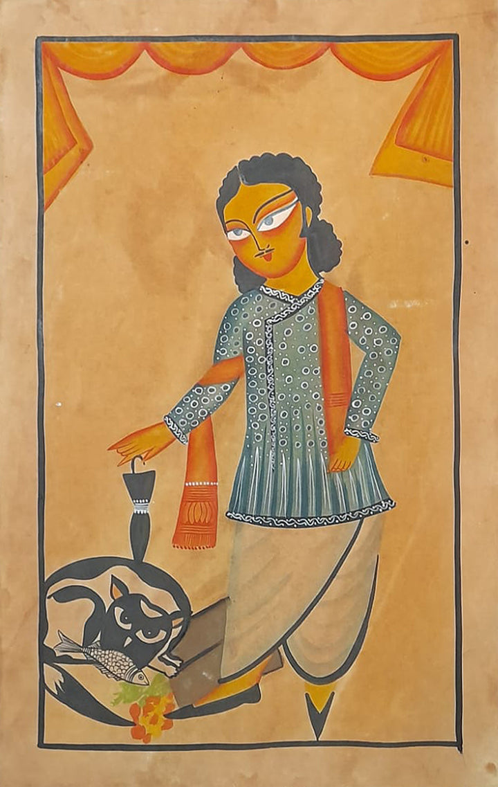 Harmony and Play: The Guardian's Delight in Kalighat by Sonali Chitrakar Thumbnail