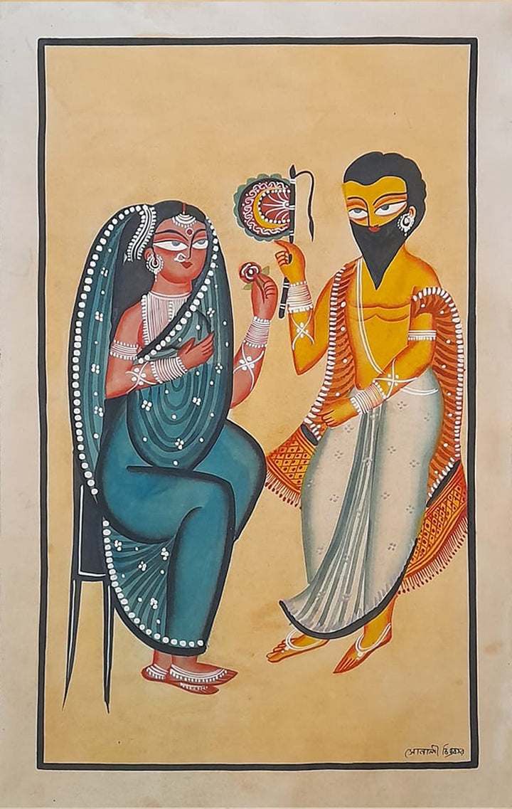 Illicit Affair: A Tapestry of the Tharakeshwar Affair Khalighat Painting by Sonali Chitrakar Thumbnail