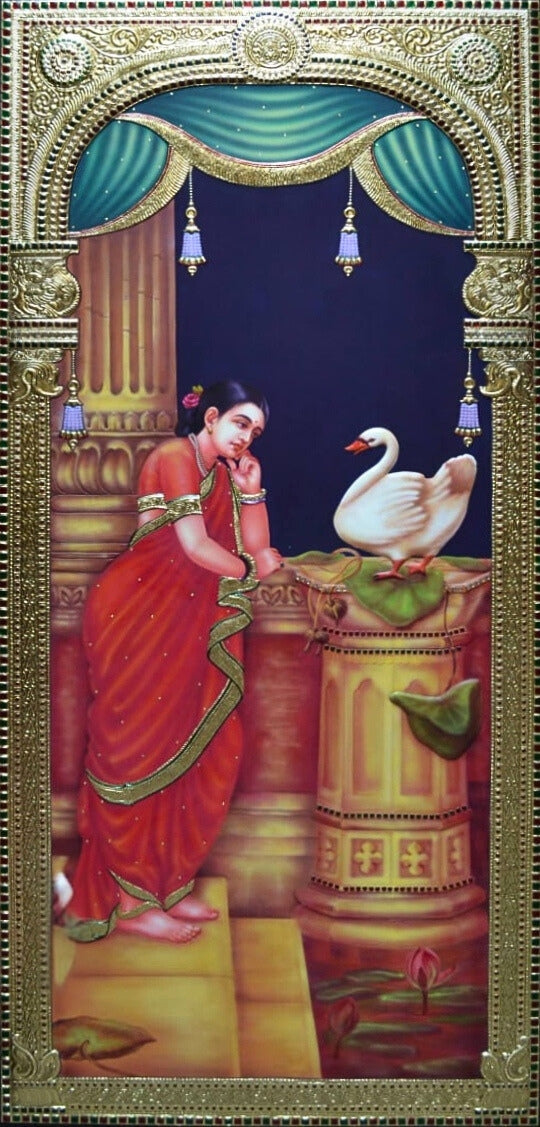 Swan Lady- Tanjore Hand Drawn Paintings