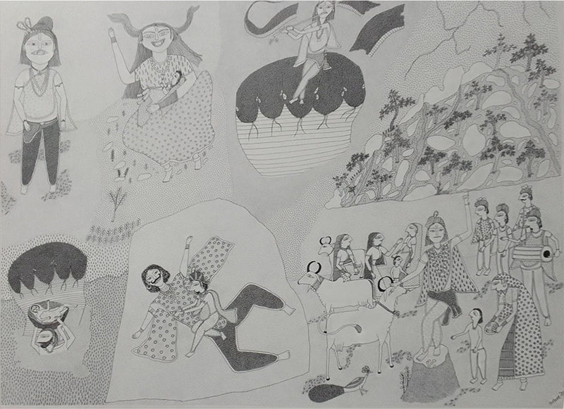 Buy Life story of lord Krishna in Jogi Art by Govind Bhai Bharthri