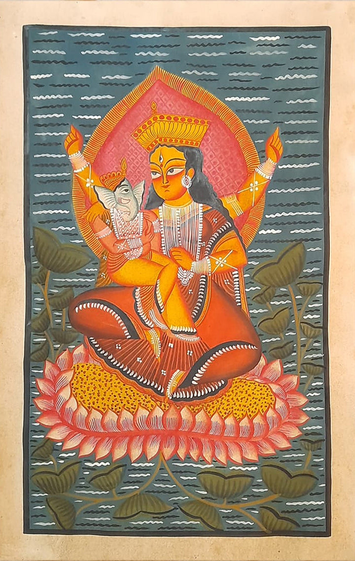 Maternal Love: Nurturing devotion of devotion Khalighat Painting by Sonali Chitrakar Thumbnail