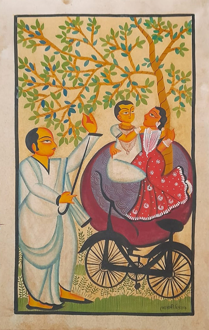 Moments of Passion : A Kalighat Painting tapestry by Sonali Chitrakar Thumbnail