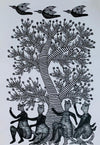 Handmade Painting Monkey, Tree, and Bird – Gond Art by Saroj Venkat Shyam