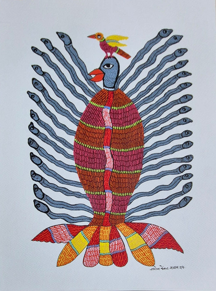 Hybrid Fish and Bird in Gond by Saroj Venkat Shyam Thumbnail