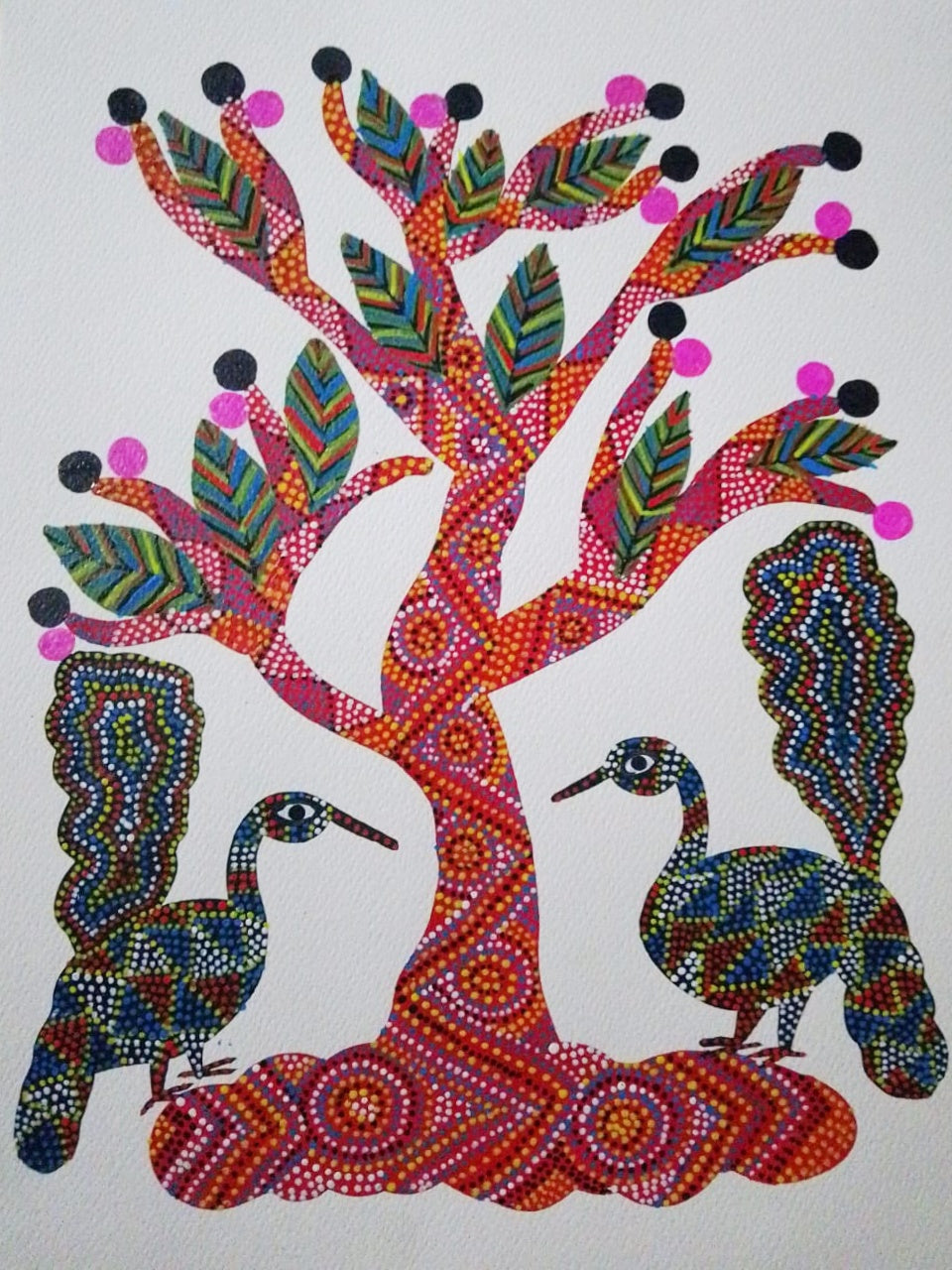 Buy Peacocks and Tree in Bhil by Shersingh Bhabor