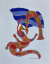 Reptile and peacock in Gond by Saroj Venkat Shyam for Sale