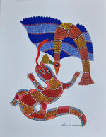 Reptile and peacock in Gond by Saroj Venkat Shyam for Sale