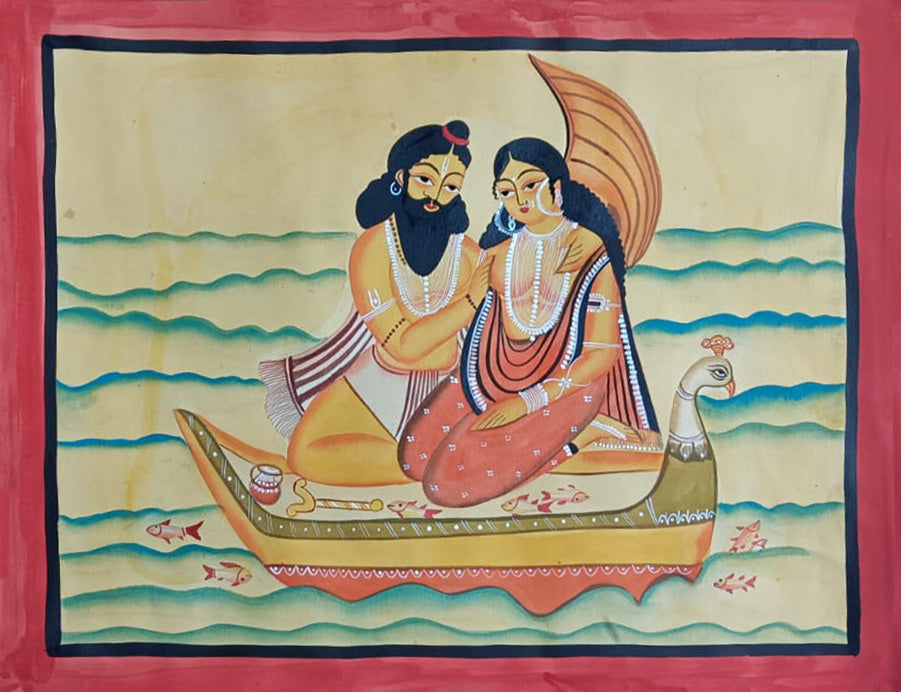 Rishi Gautam with Ahilya In Kalighat by Manoranjan Chitrakar painting for Sale