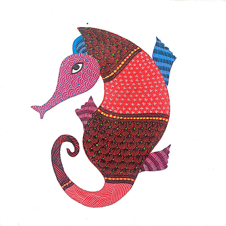 Seahorse Harmony in Gond by Kailash Pradhan Thumbnail