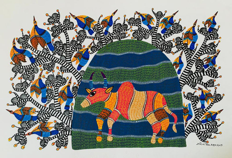 Buy Shiv and Nandi – Gond Art by Saroj Venkat Shyam
