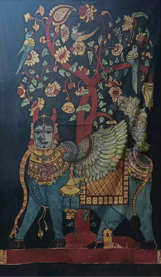 Sree kamadhenu in Kalamkari by Kanukurthi Guna Sekhar Sai artwork