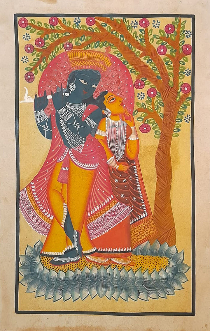The eternal union : Tapestry of Divine embrace Khalighat Painting by Sonali Chitrakar Thumbnail