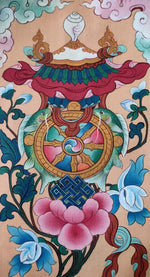 Buy The 8 Lucky Signs: Thangka Painting by Krishna Tashi Palmo