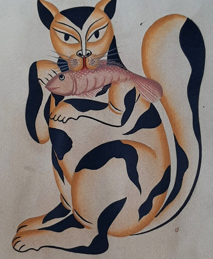 The Mischievous Cat:Kalighat Art by Bapi Chitrakar Thumbnail