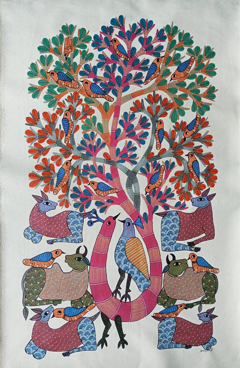The Nature's Play in Gond by Braj Bhooshan Dhurwey