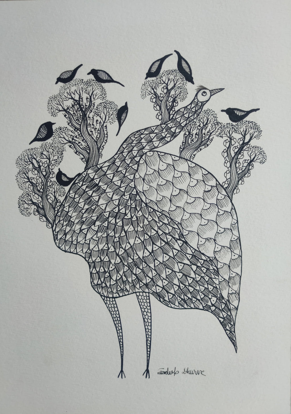 Purchase The Ostrich in Nature's Reverie In Gond by Sandeep Dhurve