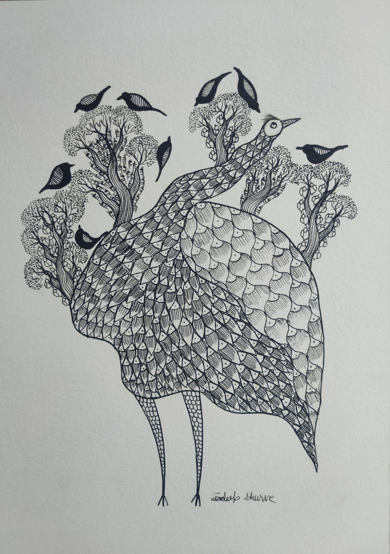 Purchase The Ostrich in Nature's Reverie In Gond by Sandeep Dhurve