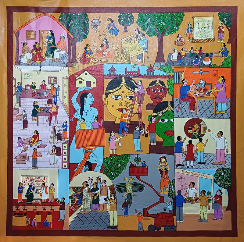 The Rhythm of Life in Cheriyal Scroll by Sai Kiran painting
