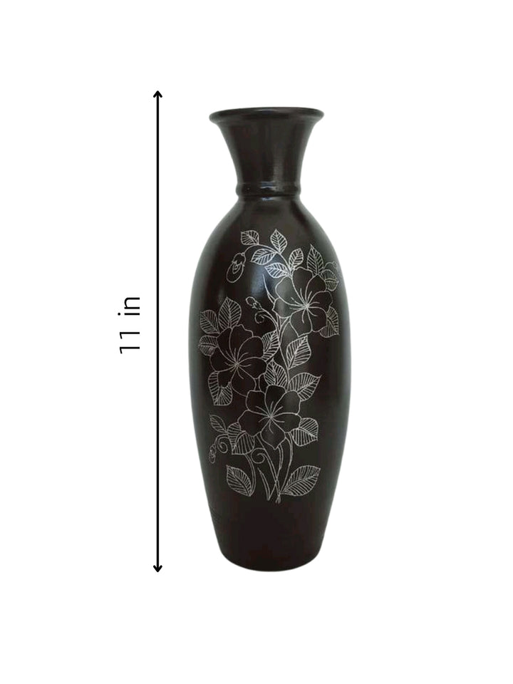Vase With Floral Design in Black Pottery by Ramjatan Prajapati Thumbnail