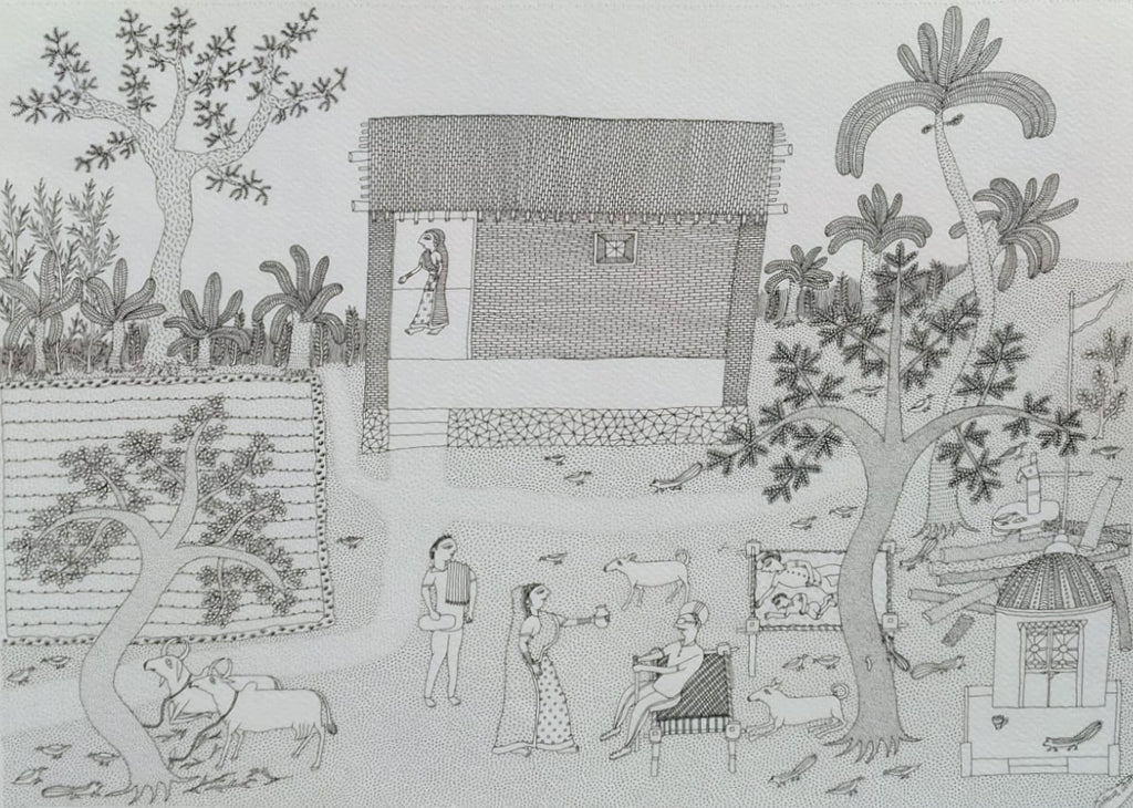 Buy Village life in Jogi Art by Govind Bhai Bharthri