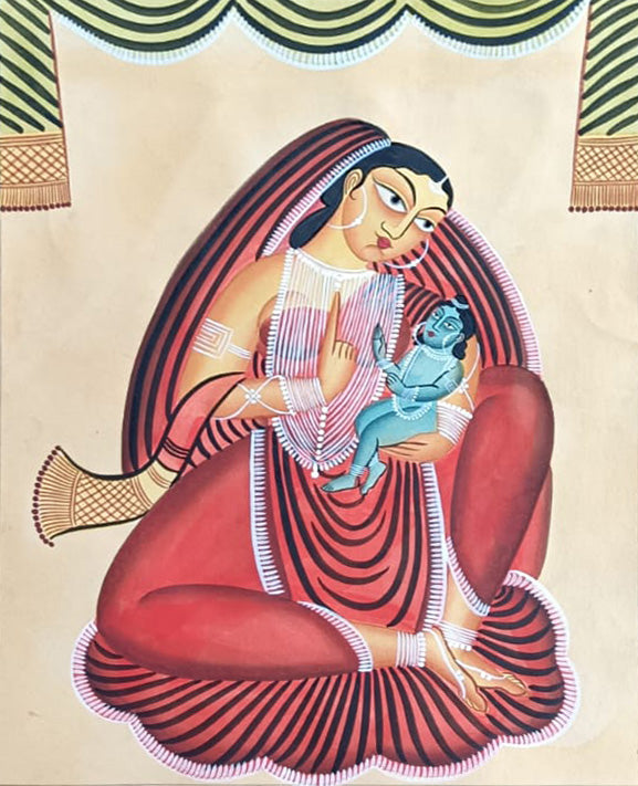 Yashoda Maa with Krishna In Kalighat by Hasir Chitrakar for Sale