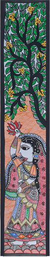Buy Woman under a tree with lotus and pot: Madhubani by Vibhuti Nath