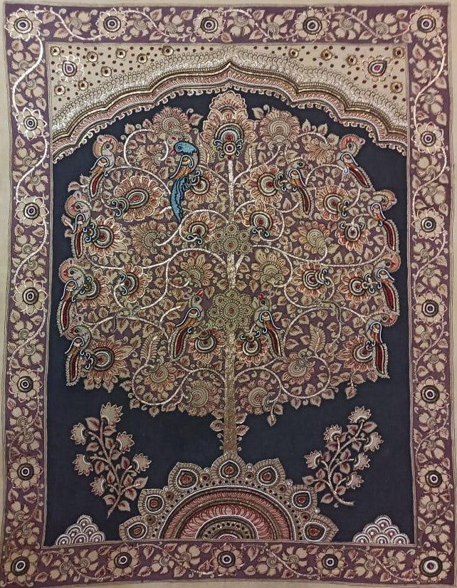 Buy Living Roots, Shared Harvests in Kalamkari and Zari Zardozi KALAMKARI ZARDOZI ARTWORK BY SUDHEER AND MD. BILAL