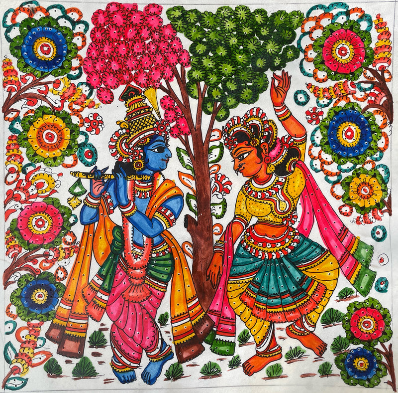 Enchanting Radha Krishna Rasleela: A Floral Tholu Bommalata Masterpiece! by Kanday Anjanapp for sale