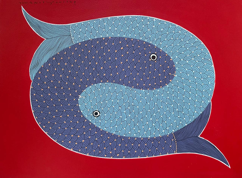 The Blended Harmony: Fishes in Gond by Venkat Shyam Thumbnail