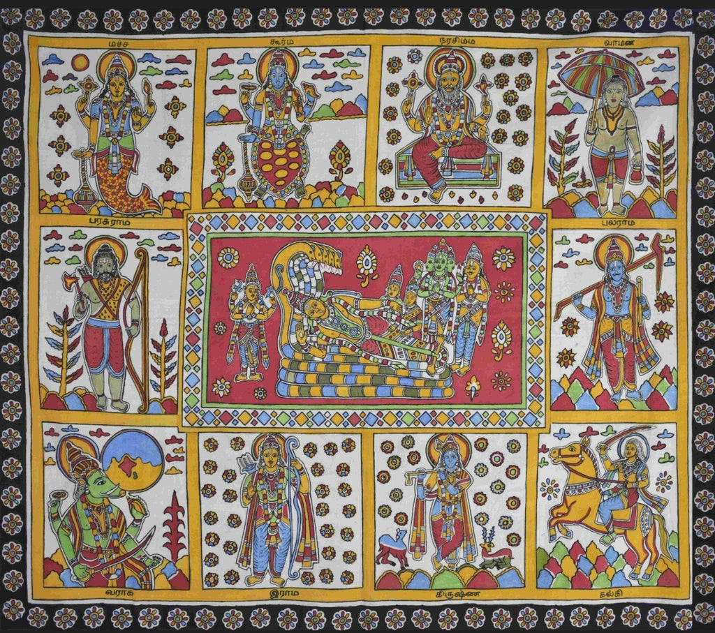 Buy 10 avatars of vishnu in Kalamkari by K. Lakshminarayan