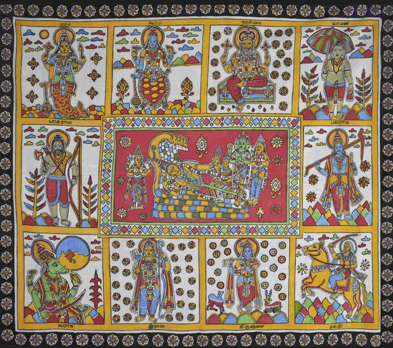 Buy 10 avatars of vishnu in Kalamkari by K. Lakshminarayan