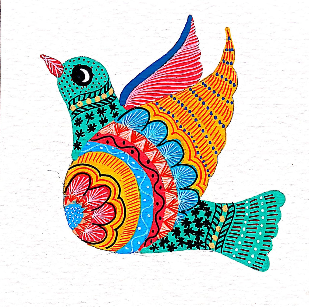 Buy A Canvas in Motion: Bird in Gond by Kailash Pradhan