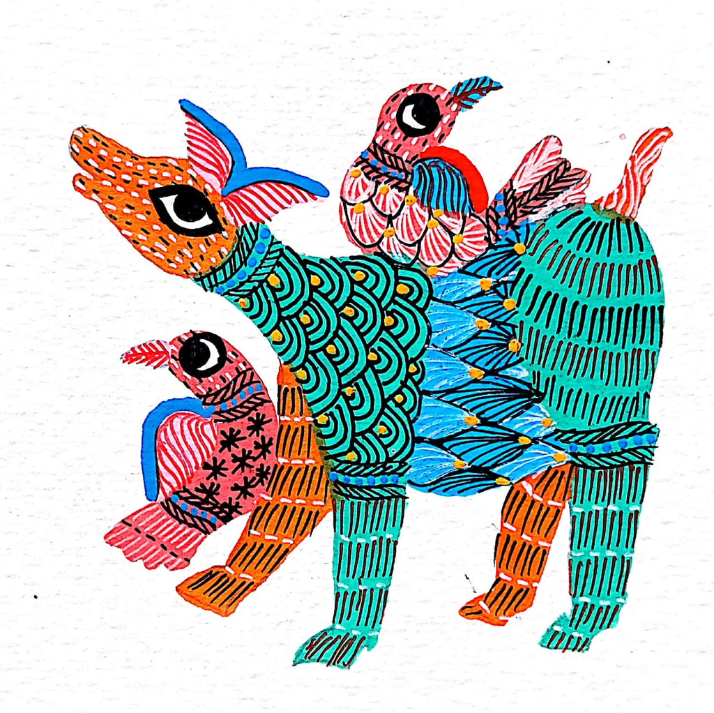 Buy A Harmonious Ensemble: A Deer with Birds in Gond by Kailash Pradhan