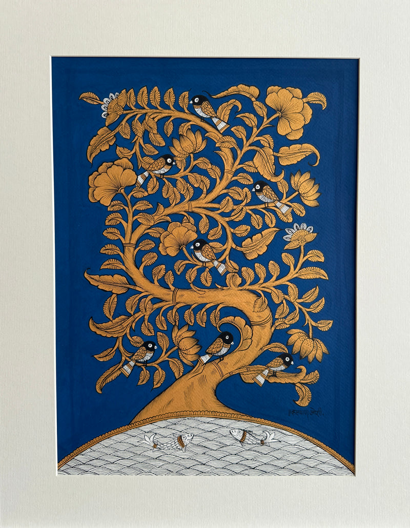 Buy A Whimsical Tree, Birds and Fishes: A Phad Painting by Kalyan Joshi