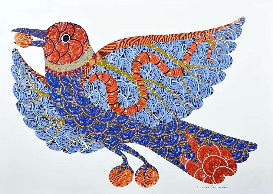 A bird in Gond painting by Venkat Shyam Thumbnail