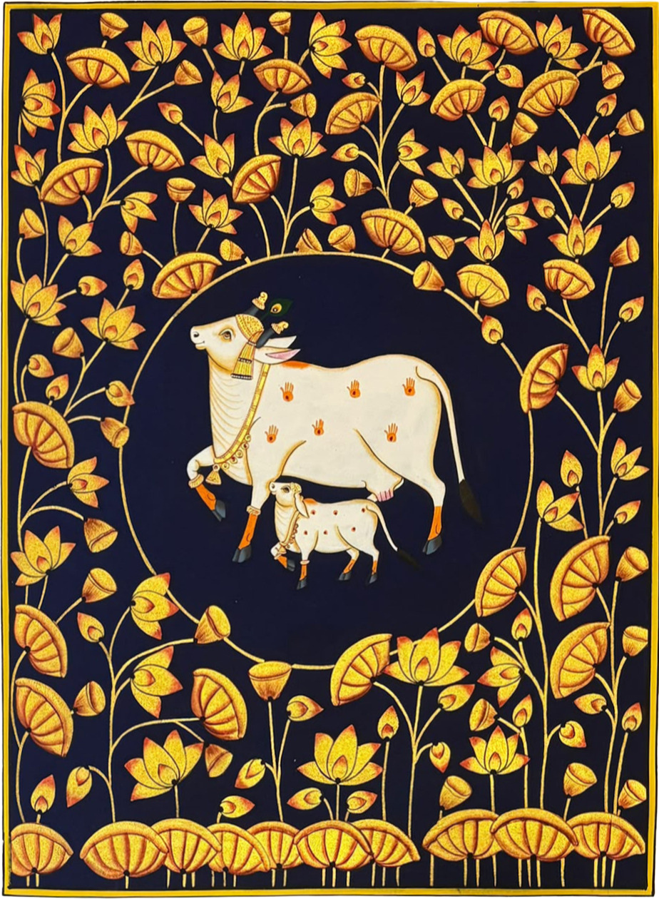 A cow and a calf Pichwai by Shehzaad Ali Sherani Thumbnail